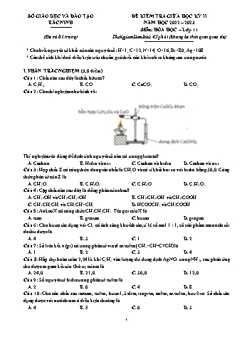 Đề kiểm tra giữa học kì 2 Hóa học Lớp 11 - Năm học 2022-2023 - Sở GD&ĐT Bắc Ninh (Có đáp án)