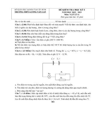 Đề kiểm tra học kì 1 Vật lí Lớp 11 - Năm học 2022-2023 - Trường THPT Lương Văn Can (Có đáp án)