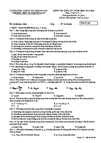 Kiểm tra giữa kì 1 Vật lí Lớp 11 - Mã đề 001 - Năm học 2022-2023 - Trường THPT Võ Nguyên Giáp (Có đáp án)