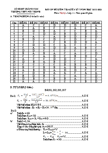 Kiểm tra giữa kì 1 Vật lí Lớp 11 - Năm học 2022-2023 - Trường THPT Núi Thành (Có đáp án)