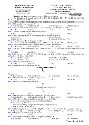 Kỳ thi giữa kì 2 Hóa học Lớp 11 - Mã đề 001 - Năm học 2022-2023 - Trường THPT Gio Linh (Có đáp án)